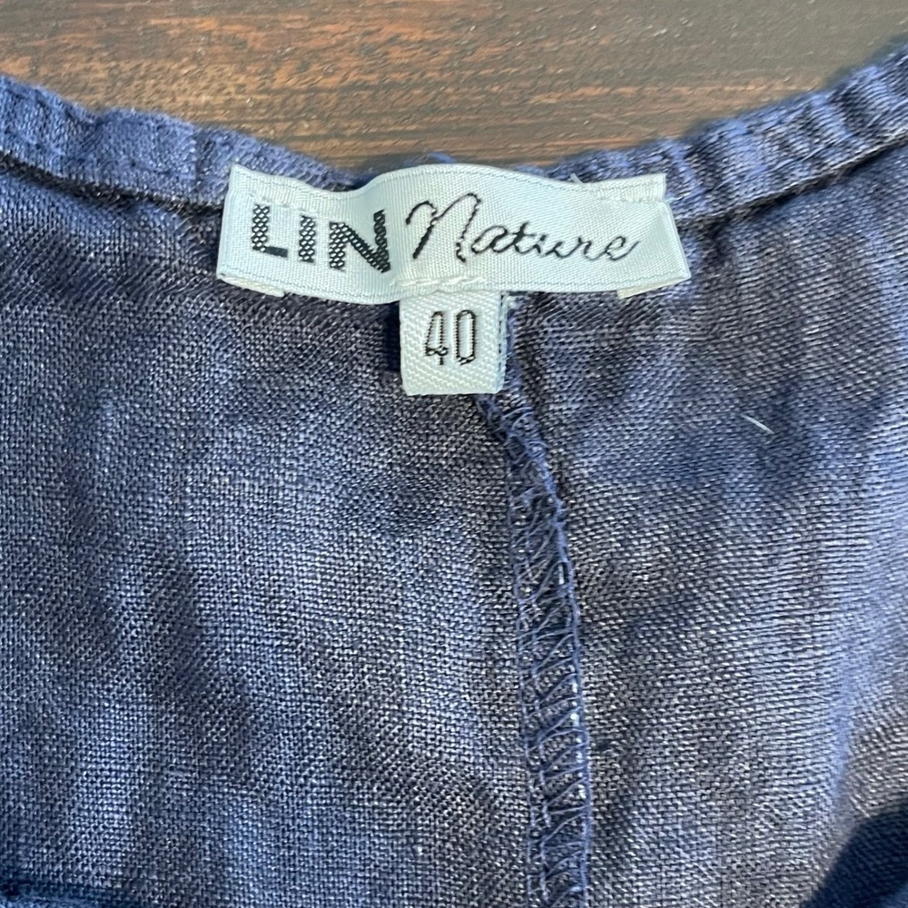 LIN Nature Navy Blue Sleeveless Midi Dress‎ Eyelet Sz 40 Made in Italy Lagenlook - Picture 3 of 5